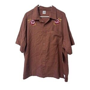 Kacey Lee Woven Top Men XL Rawhide Brown Button Down Embroidered New